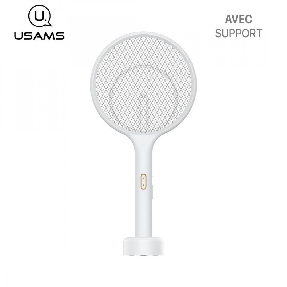 USAMS raquette électrique anti moustique US-ZB165 avec support mural blanc