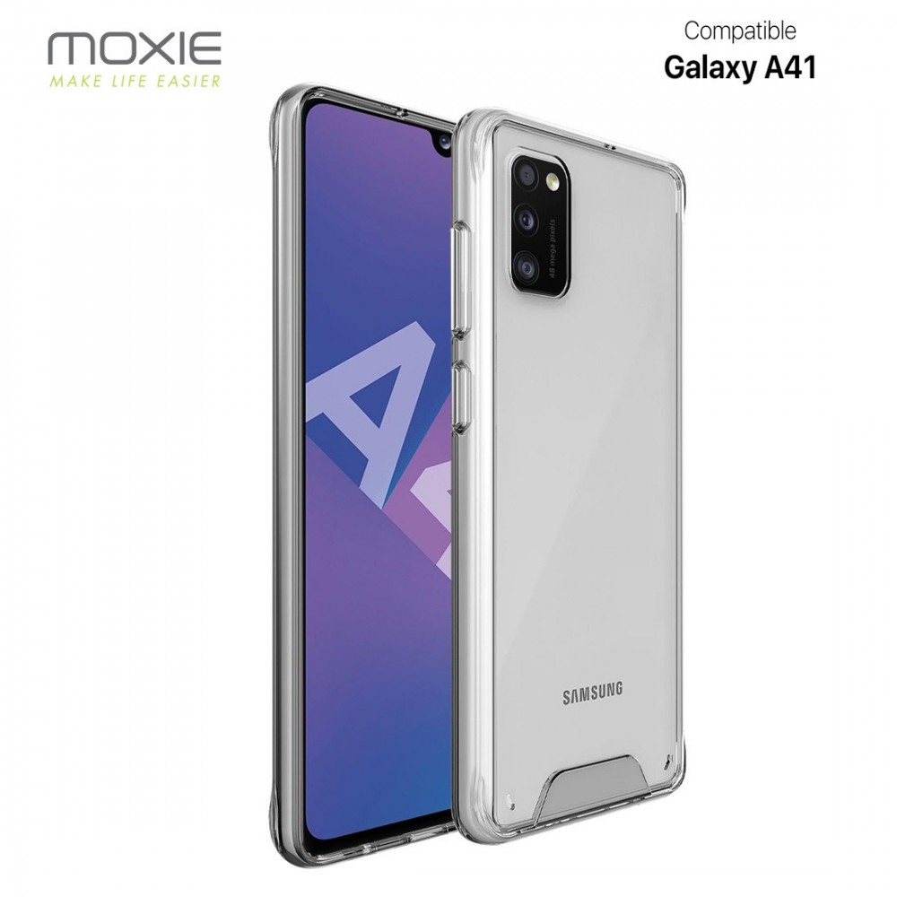 Moxie Coque renforcée transparente Samsung Galaxy A41 - Coque en TPU et polycarbonate Anti-chocs avec boutons de couleur pour Samsung Galaxy A41