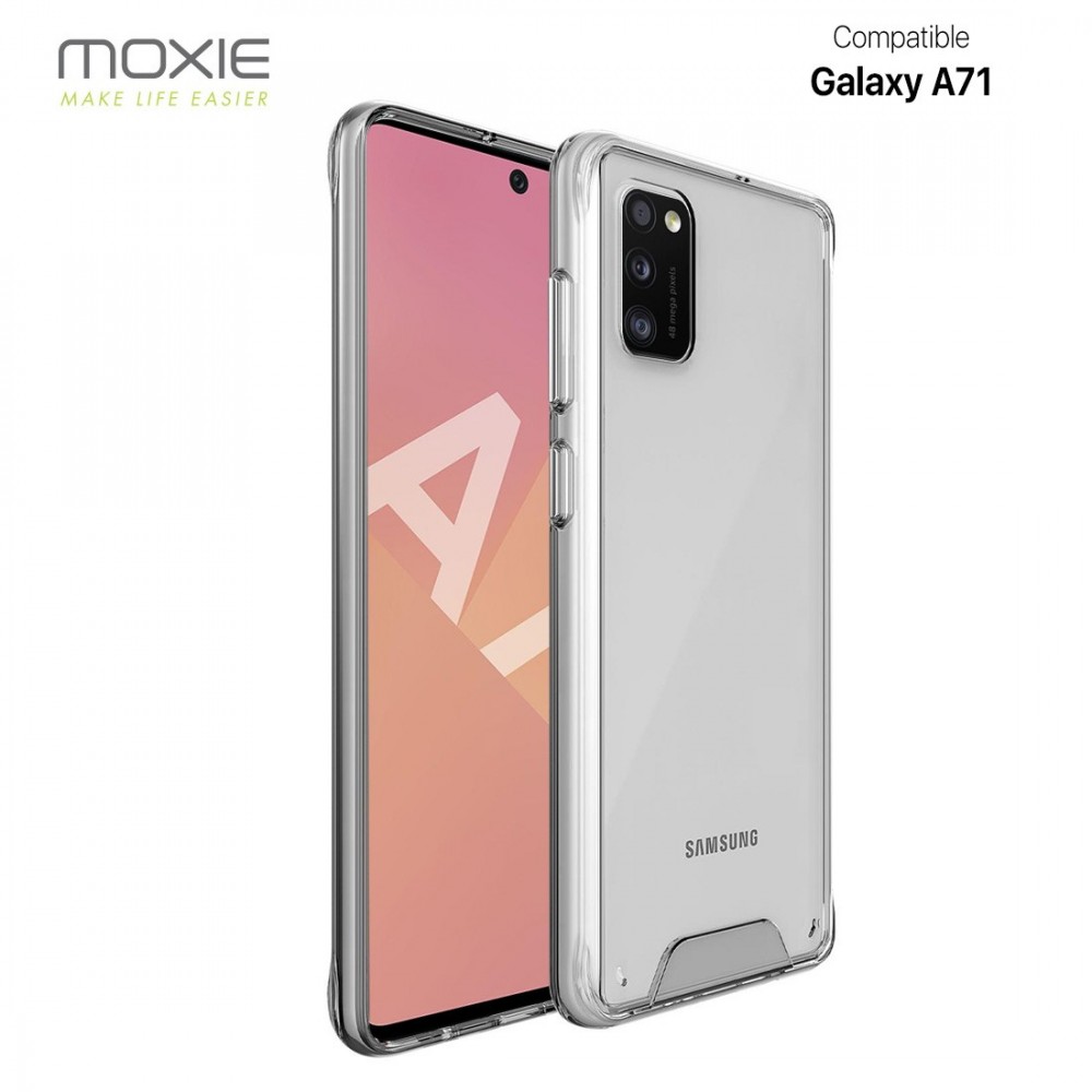 Moxie Coque renforcée transparente Samsung Galaxy A71 - Coque en TPU et polycarbonate Anti-chocs avec boutons de couleur pour Samsung Galaxy A71