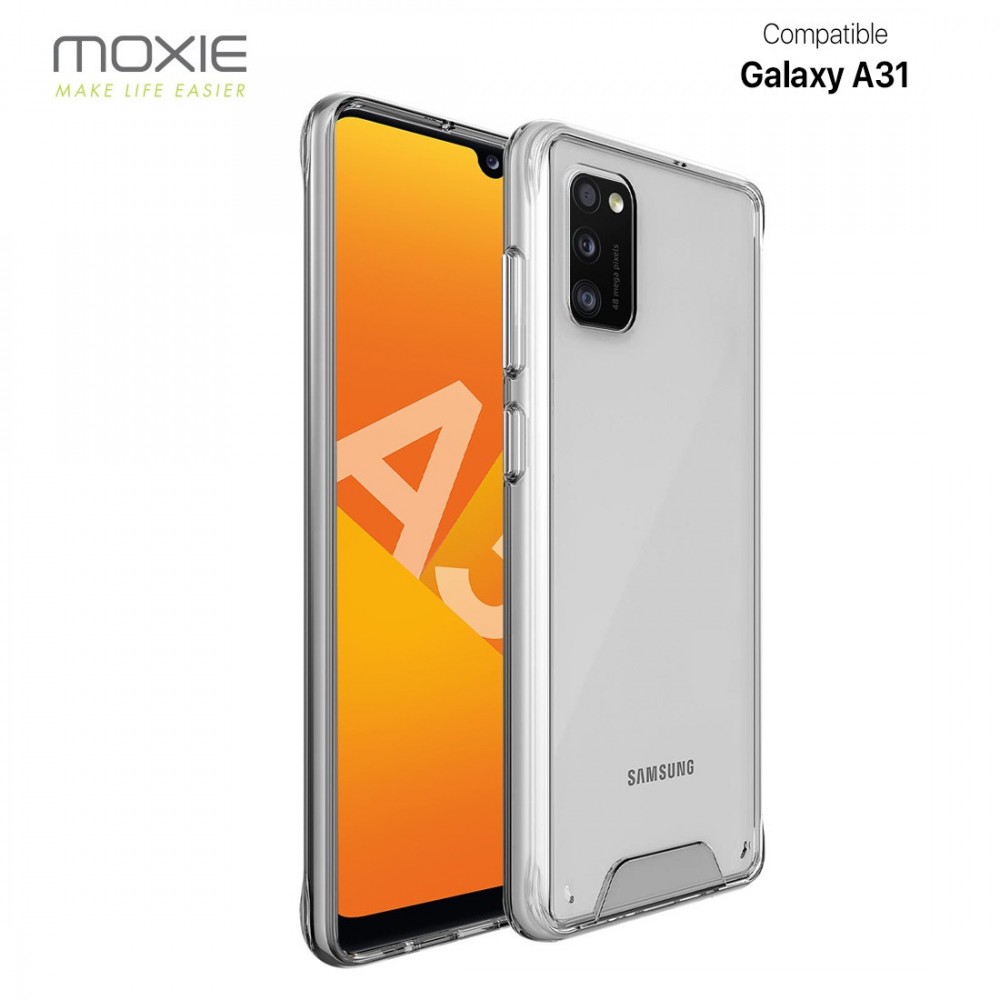 Moxie Coque renforcée transparente Samsung Galaxy A31 - Coque en TPU et polycarbonate Anti-chocs avec boutons de couleur pour Samsung Galaxy A31
