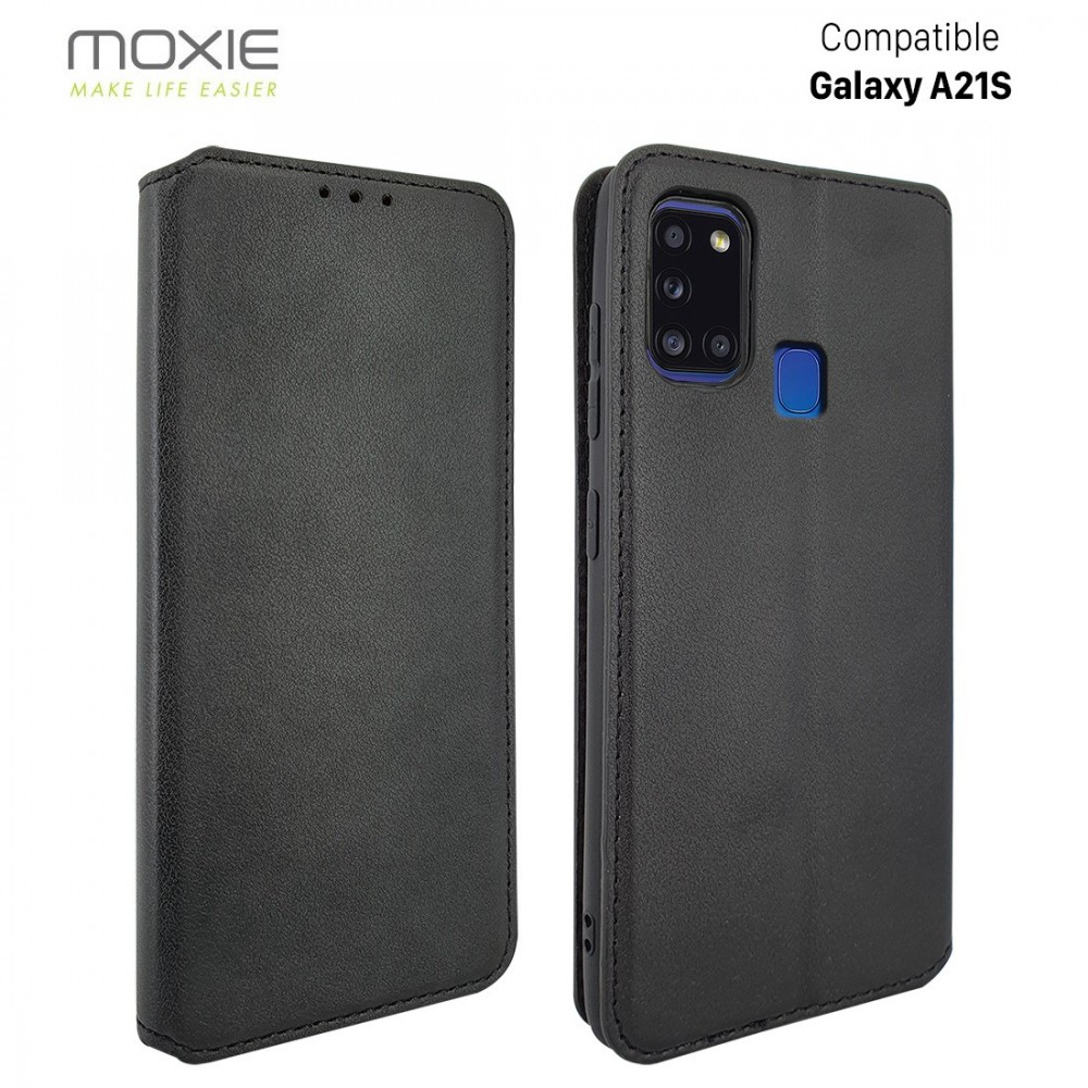 Etui portefeuille Moxie en cuir PU avec fonction vidéo pour Galaxy A21S - NOIR
