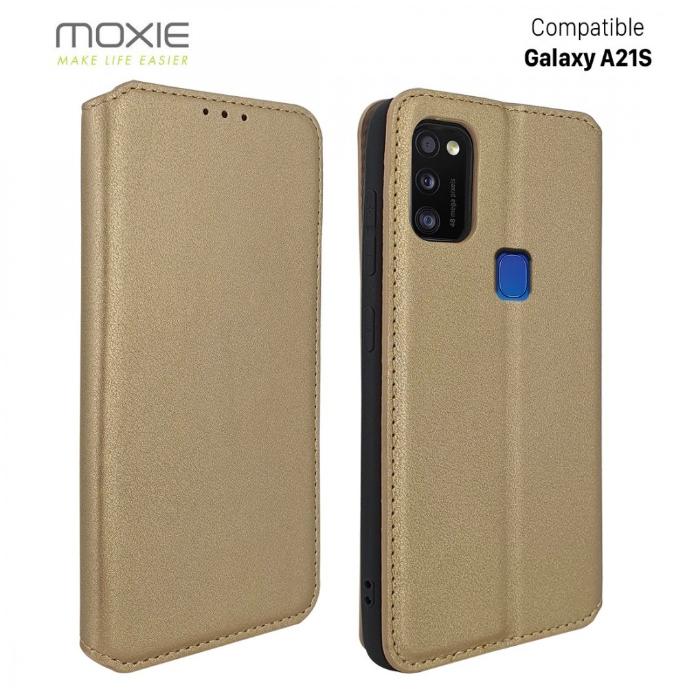 Etui portefeuille Moxie en cuir PU avec fonction vidéo pour Galaxy A21S - OR
