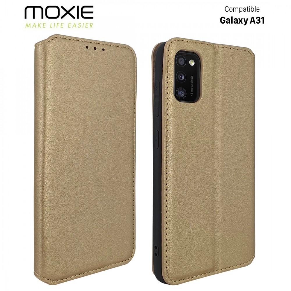Etui portefeuille Moxie en cuir PU avec fonction vidéo pour Galaxy A31 - OR