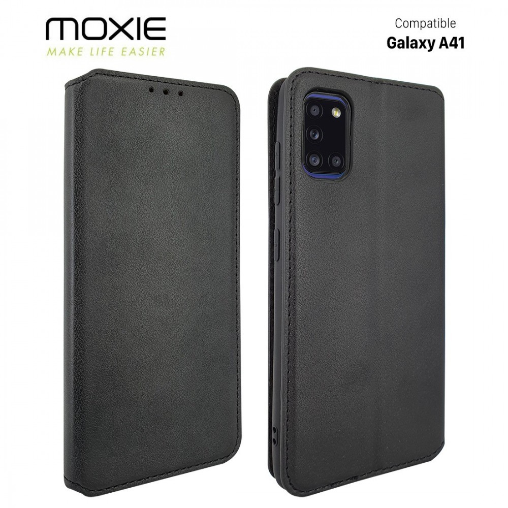Etui portefeuille Moxie en cuir PU avec fonction vidéo pour Galaxy A41 - NOIR