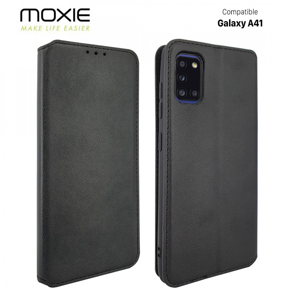 Etui portefeuille Moxie en cuir PU avec fonction vidéo pour Galaxy A51 - NOIR