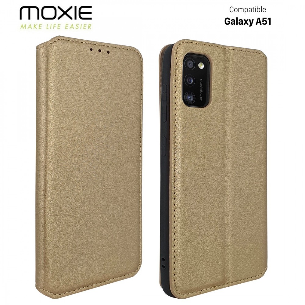 Etui portefeuille Moxie en cuir PU avec fonction vidéo pour Galaxy A51 - OR