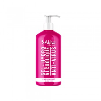Gel Hydro alcoolique Akiva format Pompe 1 litre  74% d'alcool Couleur Rose