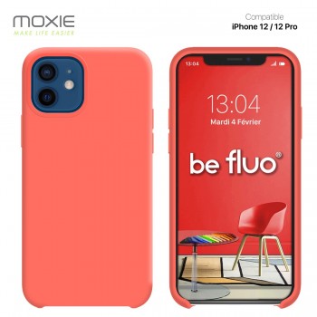 Moxie Coque silicone iPhone 12 / 12 Pro 6.1" [BeFluo] - Intérieur Microfibre, Coque Anti-chocs et Anti-rayures pour iPhone 12 / 12 Pro 6.1" - Rose vif