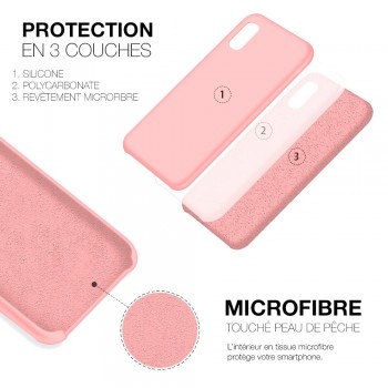 Moxie Coque silicone iPhone 12 / 12 Pro 6.1" [BeFluo] - Intérieur Microfibre, Coque Anti-chocs et Anti-rayures pour iPhone 12 / 12 Pro 6.1" - Rose clair