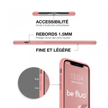 Moxie Coque silicone iPhone 12 / 12 Pro 6.1" [BeFluo] - Intérieur Microfibre, Coque Anti-chocs et Anti-rayures pour iPhone 12 / 12 Pro 6.1" - Rose clair
