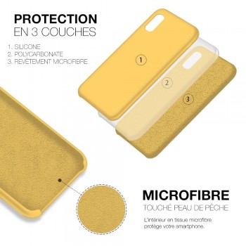 Moxie Coque silicone iPhone 12 / 12 Pro 6.1" [BeFluo] - Intérieur Microfibre, Coque Anti-chocs et Anti-rayures pour iPhone 12 / 12 Pro 6.1" - Jaune