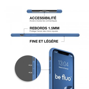 Moxie Coque silicone iPhone 12 / 12 Pro 6.1" [BeFluo] - Intérieur Microfibre, Coque Anti-chocs et Anti-rayures pour iPhone 12 / 12 Pro 6.1" - Bleu acier
