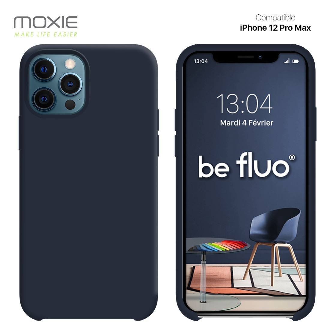 Moxie Coque silicone iPhone 12 Pro Max 6.7" [BeFluo] - Intérieur Microfibre, Coque Anti-chocs et Anti-rayures pour iPhone 12 Pro Max 6.7" - Bleu fonçé