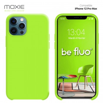 Moxie Coque silicone iPhone 12 Pro Max 6.7" [BeFluo] - Intérieur Microfibre, Coque Anti-chocs et Anti-rayures pour iPhone 12 Pro Max 6.7" - Vert Pomme