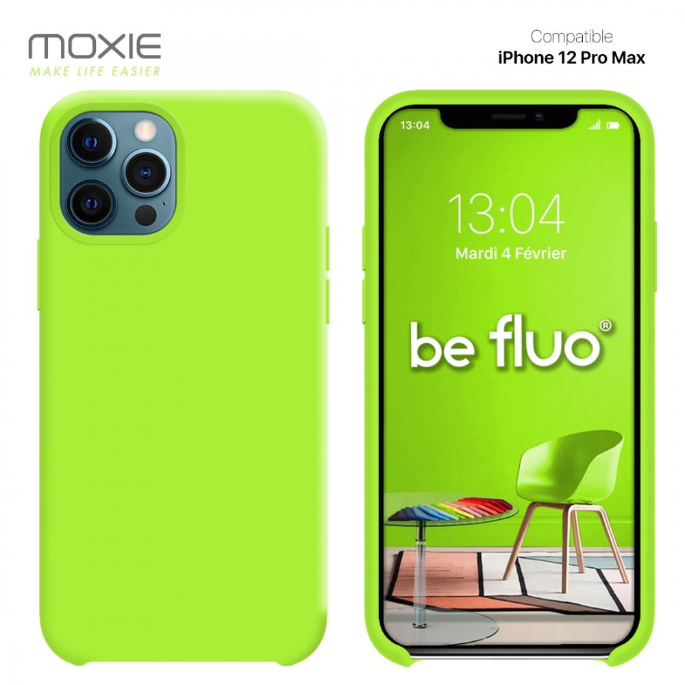 Moxie Coque silicone iPhone 12 Pro Max 6.7" [BeFluo] - Intérieur Microfibre, Coque Anti-chocs et Anti-rayures pour iPhone 12 Pro Max 6.7" - Vert Pomme