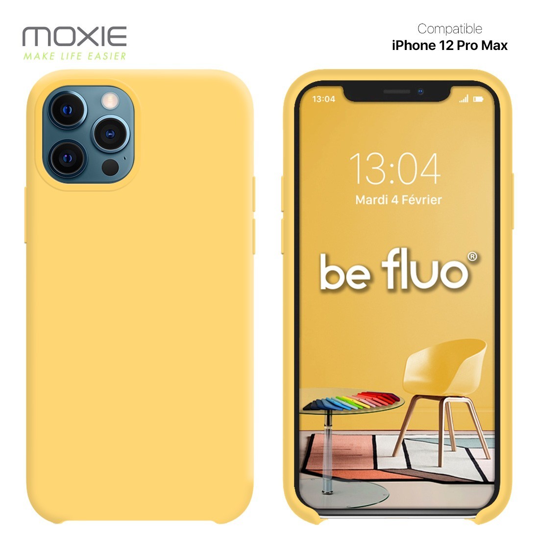 Moxie Coque silicone iPhone 12 Pro Max 6.7" [BeFluo] - Intérieur Microfibre, Coque Anti-chocs et Anti-rayures pour iPhone 12 Pro Max 6.7" - Jaune