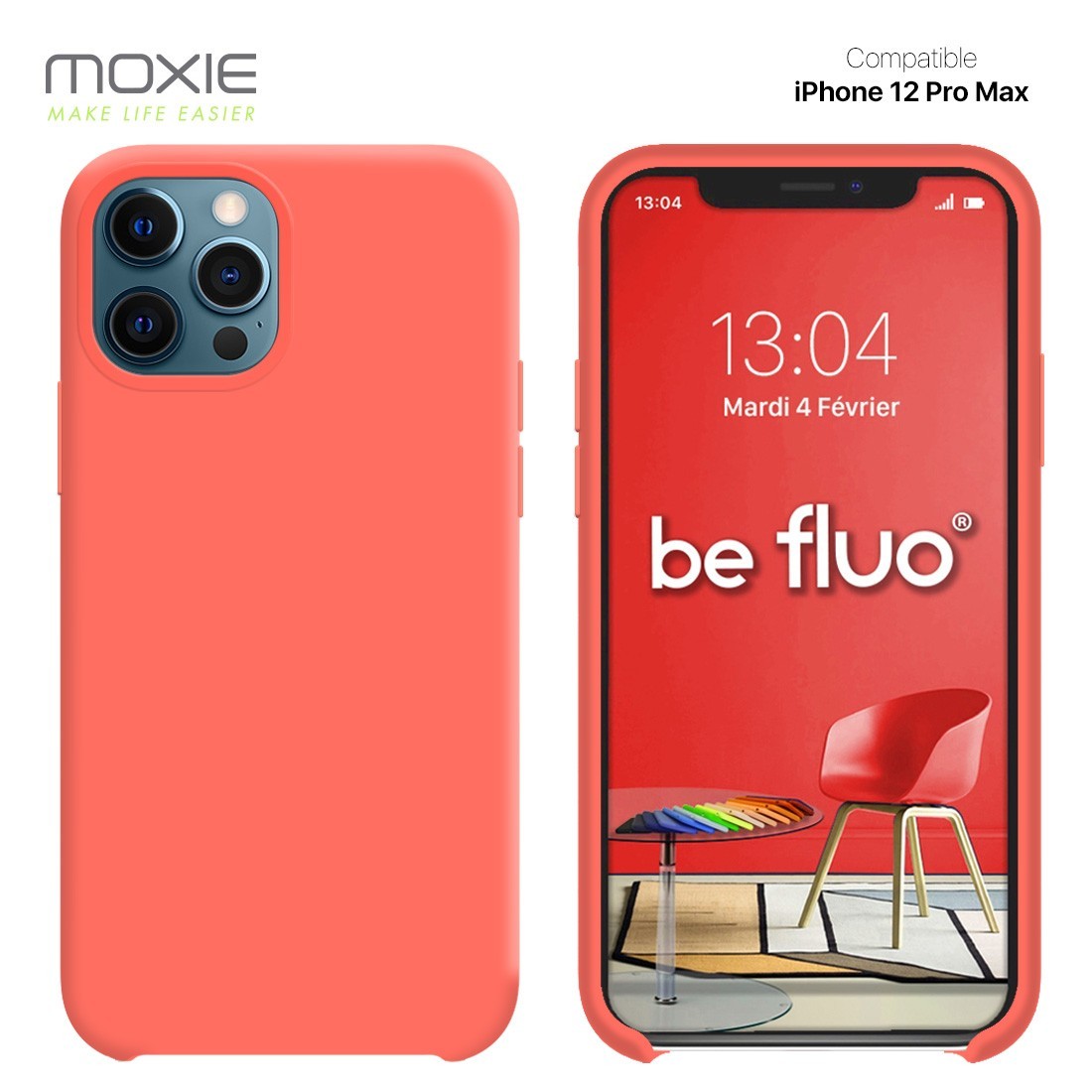 Moxie Coque silicone iPhone 12 Pro Max 6.7" [BeFluo] - Intérieur Microfibre, Coque Anti-chocs et Anti-rayures pour iPhone 12 Pro Max 6.7" - Rose vif