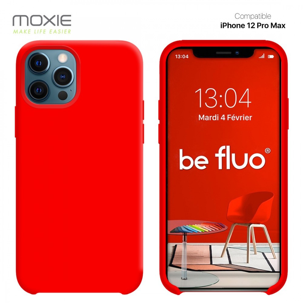 Moxie Coque silicone iPhone 12 Pro Max 6.7" [BeFluo] - Intérieur Microfibre, Coque Anti-chocs et Anti-rayures pour iPhone 12 Pro Max 6.7" - Rouge