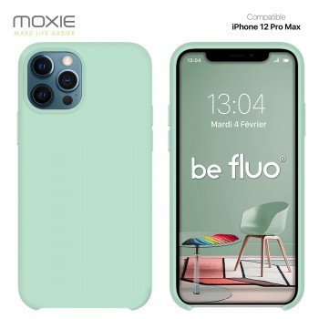 Moxie Coque silicone iPhone 12 Pro Max 6.7" [BeFluo] - Intérieur Microfibre, Coque Anti-chocs et Anti-rayures pour iPhone 12 Pro Max 6.7" - Menthe