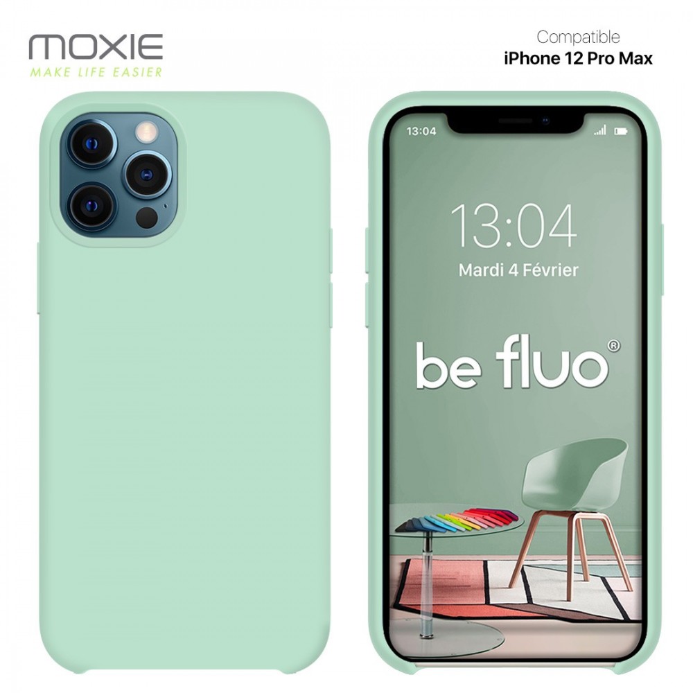 Moxie Coque silicone iPhone 12 Pro Max 6.7" [BeFluo] - Intérieur Microfibre, Coque Anti-chocs et Anti-rayures pour iPhone 12 Pro Max 6.7" - Menthe