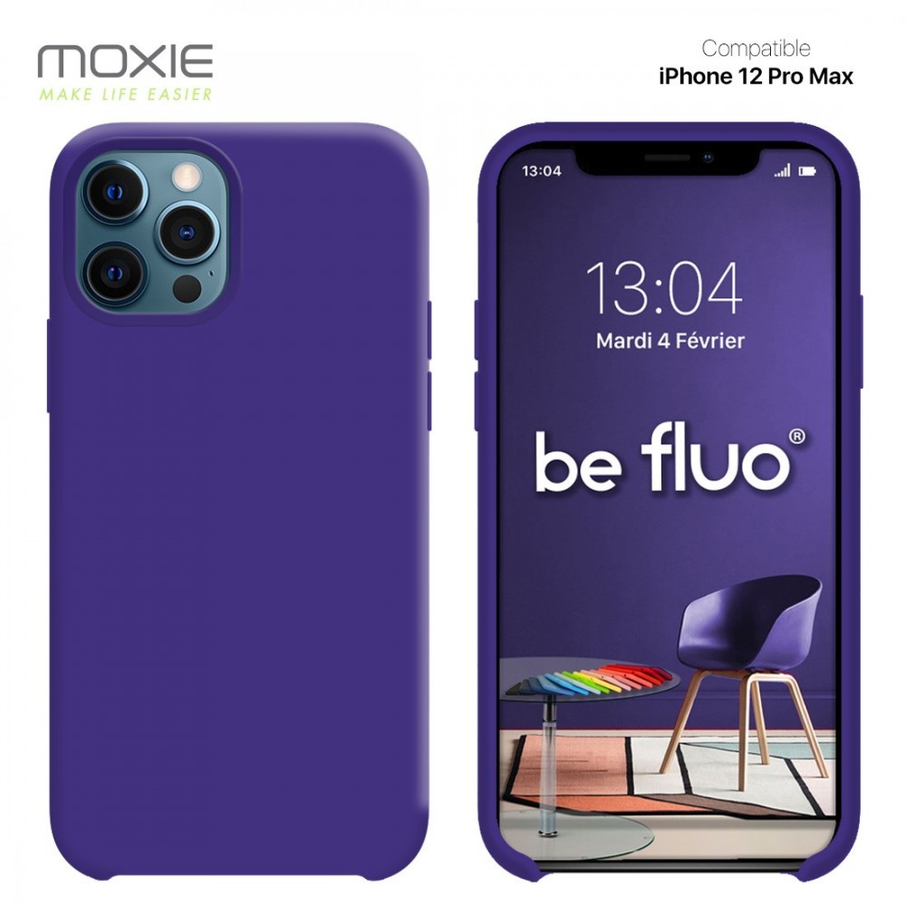 Moxie Coque silicone iPhone 12 Pro Max 6.7" [BeFluo] - Intérieur Microfibre, Coque Anti-chocs et Anti-rayures pour iPhone 12 Pro Max 6.7" - Violet
