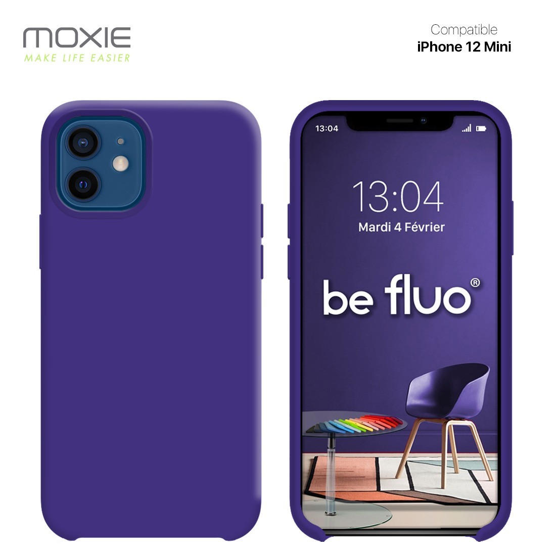 Moxie Coque silicone iPhone 12 mini 5.4" [BeFluo] - Intérieur Microfibre, Coque Anti-chocs et Anti-rayures pour iPhone 12 Mini 5.4" - Violet