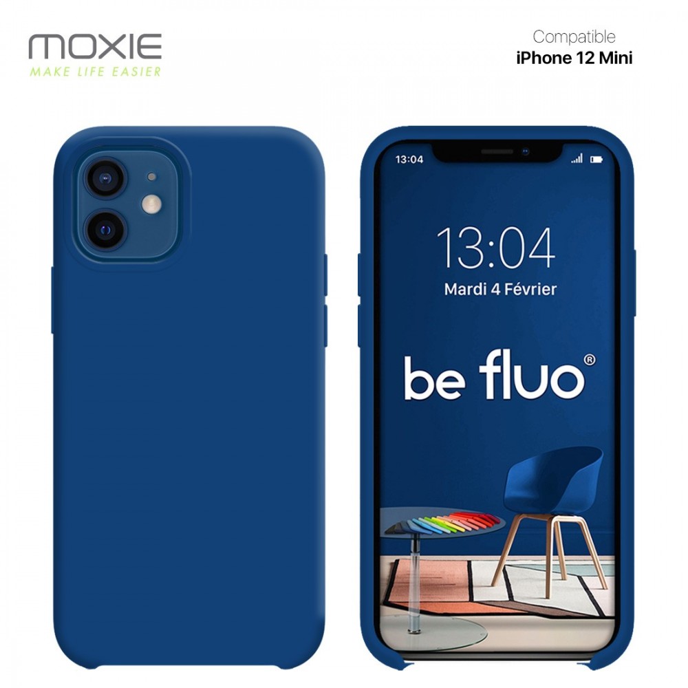 Moxie Coque silicone iPhone 12 mini 5.4" [BeFluo] - Intérieur Microfibre, Coque Anti-chocs et Anti-rayures pour iPhone 12 Mini 5.4" - Bleu marine