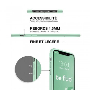 Moxie Coque silicone iPhone 12 mini 5.4" [BeFluo] - Intérieur Microfibre, Coque Anti-chocs et Anti-rayures pour iPhone 12 Mini 5.4" - Menthe