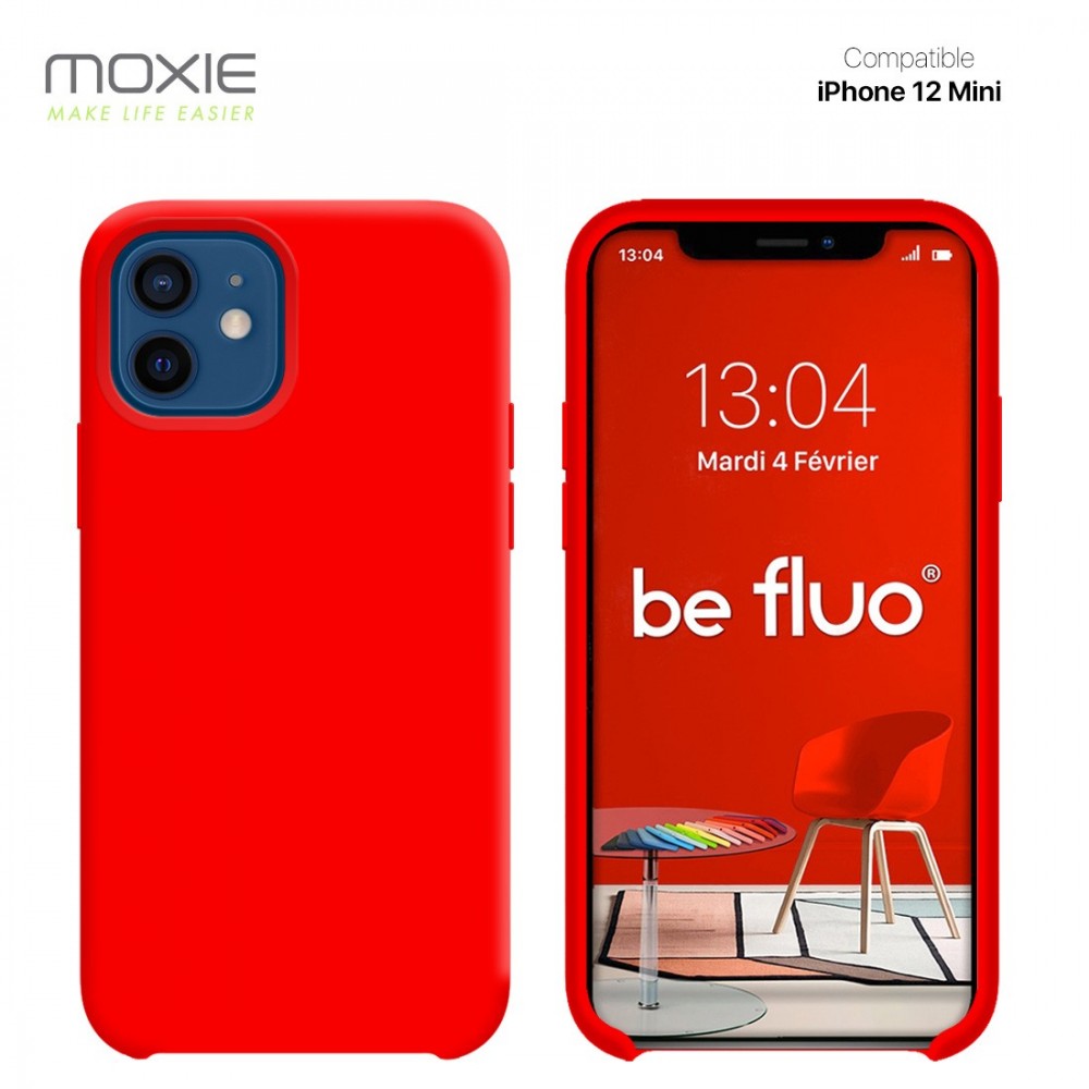 Moxie Coque silicone iPhone 12 mini 5.4" [BeFluo] - Intérieur Microfibre, Coque Anti-chocs et Anti-rayures pour iPhone 12 Mini 5.4" - Rouge