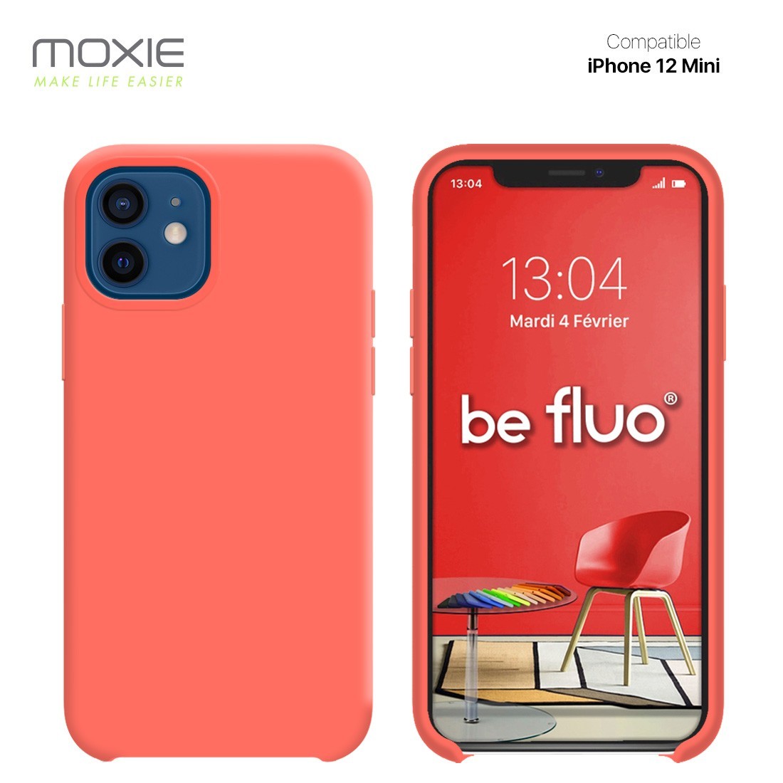Moxie Coque silicone iPhone 12 mini 5.4" [BeFluo] - Intérieur Microfibre, Coque Anti-chocs et Anti-rayures pour iPhone 12 Mini 5.4" - Rose vif