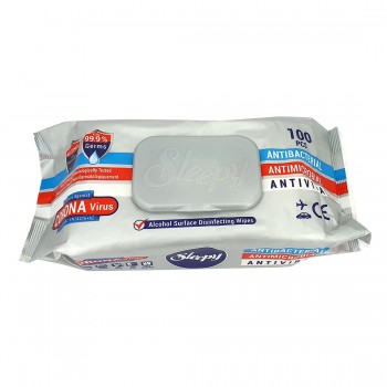 Lingettes Sleepy bactericide Virucide Fongicide main et surface - paquet de 100 lingettes
