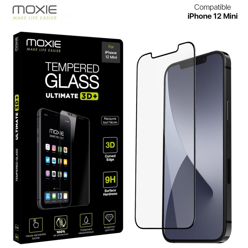 Moxie Verre Trempé iPhone 12 Mini 5.4 [Ultimate 3D+] Protection d