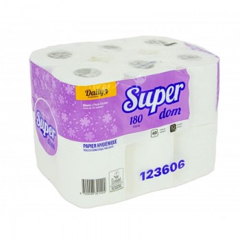 Lot de 96 rouleaux de papier higiènique superdom Ecolabel 180 Feuilles Pure Ouate