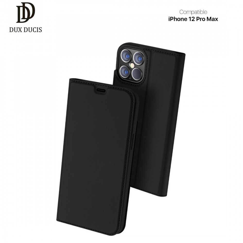 Etui portefeuille DUX Ducis en cuir PU avec porte-carte et fonction vidéo pour iPhone 12 Pro Max - NOIR