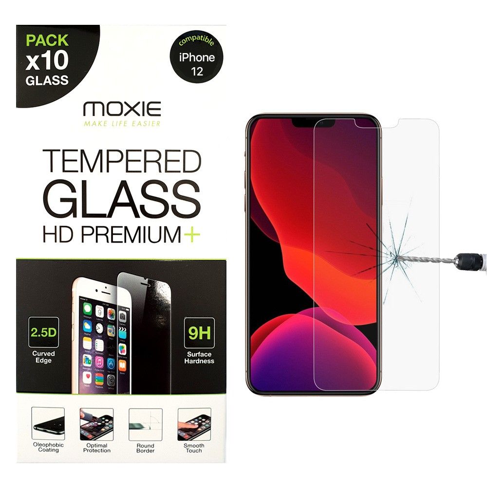Pack x10 Protection d'écran en verre trempé iPhone 12/ 12 Pro, Moxie [Glass  HD Premium+] [2.5D 9H] Film en verre véritable pour iPhone 12 / 12 Pro -  Transparent