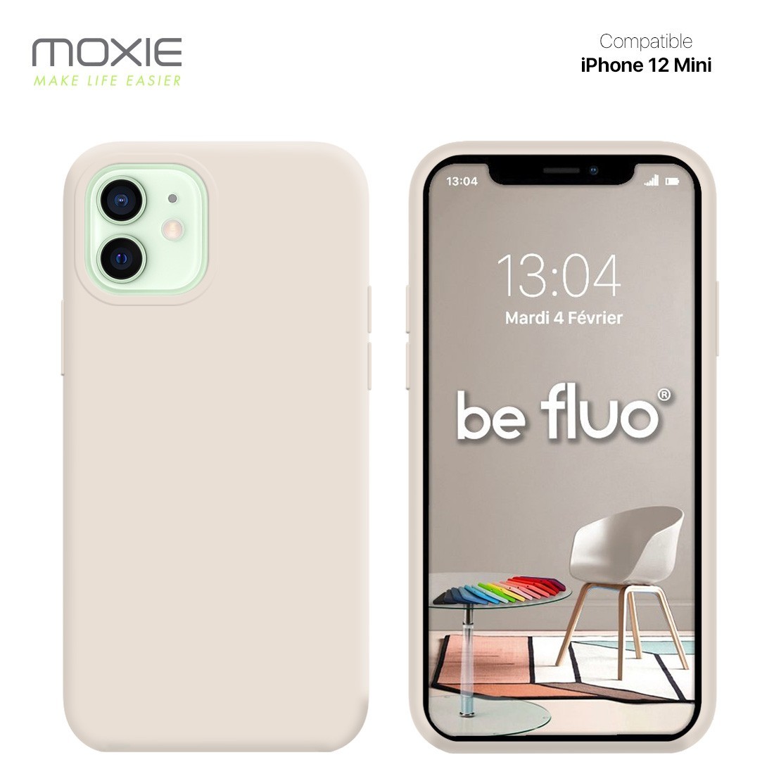 Moxie Coque silicone iPhone 12 Mini  [BeFluo Full Protect] - Intérieur Microfibre, Coque Anti-chocs et Anti-rayures pour iPhone 12 Mini - Stone