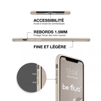 Moxie Coque silicone iPhone 12 Mini  [BeFluo Full Protect] - Intérieur Microfibre, Coque Anti-chocs et Anti-rayures pour iPhone 12 Mini - Stone