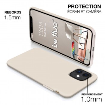 Moxie Coque silicone iPhone 12 Mini  [BeFluo Full Protect] - Intérieur Microfibre, Coque Anti-chocs et Anti-rayures pour iPhone 12 Mini - Stone