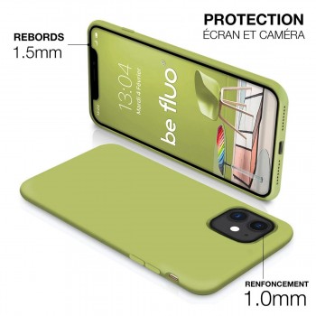 Moxie Coque silicone iPhone 12 Mini  [BeFluo Full Protect] - Intérieur Microfibre, Coque Anti-chocs et Anti-rayures pour iPhone 12 Mini - Vert Olive