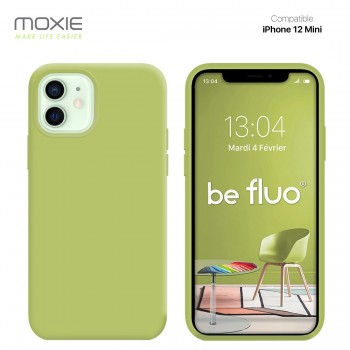 Moxie Coque silicone iPhone 12 Mini  [BeFluo Full Protect] - Intérieur Microfibre, Coque Anti-chocs et Anti-rayures pour iPhone 12 Mini - Vert Olive