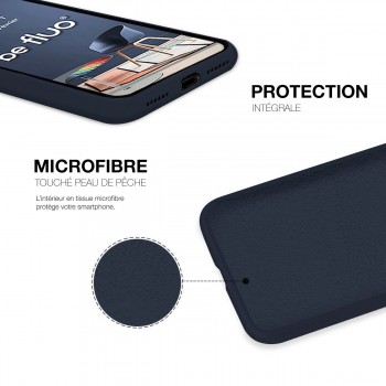 Moxie Coque silicone iPhone 12 Mini  [BeFluo Full Protect] - Intérieur Microfibre, Coque Anti-chocs et Anti-rayures pour iPhone 12 Mini - Bleu nuit