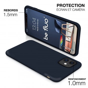 Moxie Coque silicone iPhone 12 Mini  [BeFluo Full Protect] - Intérieur Microfibre, Coque Anti-chocs et Anti-rayures pour iPhone 12 Mini - Bleu nuit