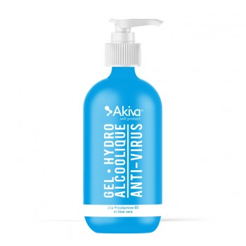 Gel Hydro alcoolique Akiva format Pompe 500ml - 74% d'alcool - Bleu