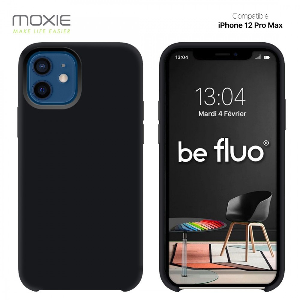 Moxie Coque silicone iPhone 12 Pro Max 6.7" [BeFluo] - Intérieur Microfibre, Coque Anti-chocs et Anti-rayures pour iPhone 12 Pro Max 6.7" - Noir