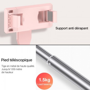 Cercle Selfie LED USAMS ZB120 sur Pied téléscopique - couleur Blanc