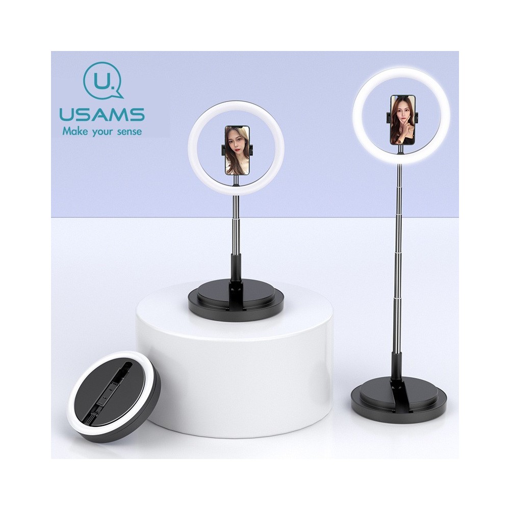 Cercle Selfie LED USAMS ZB120 sur Pied téléscopique - couleur Noir