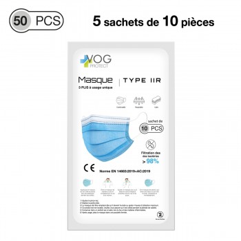 Boite de 50 Masques 3 PLIS chirurgicaux Type IIR - norme EN14683