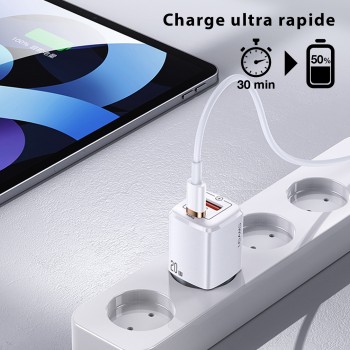Chargeur secteur USAMS US-CC128 20W QC + PD - double entrée type-C et USB