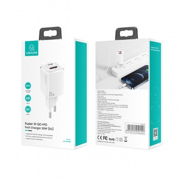 Chargeur secteur USAMS US-CC128 20W QC + PD - double entrée type-C et USB