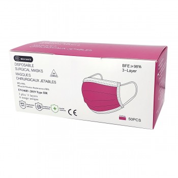 Boite de 50 Masques Fushia Type IIR EN14683 -  Sachet de 50 masques par boite